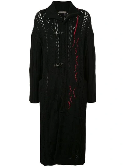 Yohji Yamamoto Contrast Knit Duffle Coat In Red