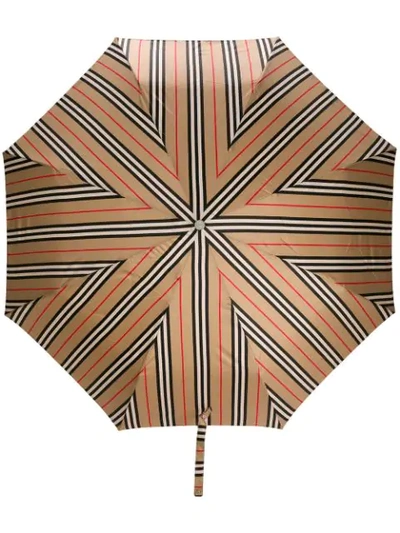 Burberry Icon Stripe Folding Umbrella In Nude