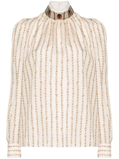 Chloé High-neck Chain Detail Blouse In Neutrals