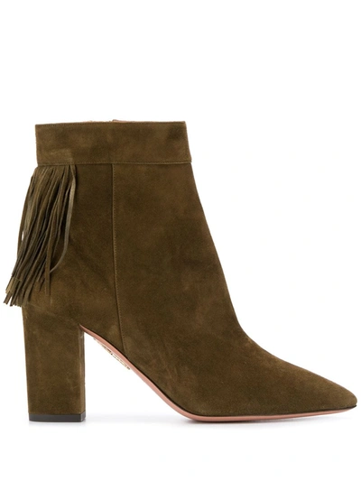 Aquazzura Fringe Heeled Boots In Green