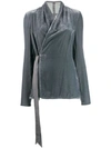 Rick Owens Velvet Long-sleeve Wrap Top In Blu