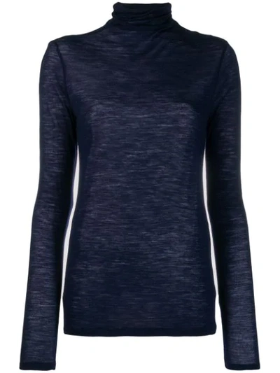 Semicouture Turtleneck Sheer Jumper In Blue