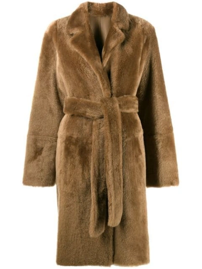 Yves Salomon Reversible Mid-length Coat In Brown
