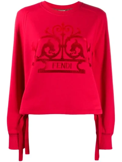 Fendi Logo Embroidered Relaxed Fit Sweatshirt In Red