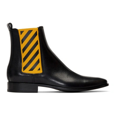 Off-white Men's Striped-gore Leather Chelsea Boot In 1060 Bblkyl