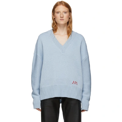 Ami Alexandre Mattiussi Blue Oversized Logo Sweater In 459 Blue