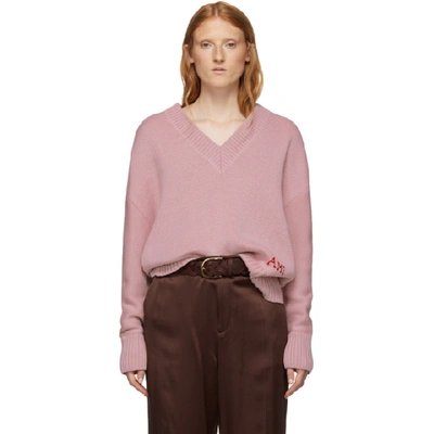 Ami Alexandre Mattiussi Pink Oversized Logo Sweater In 650 Rose