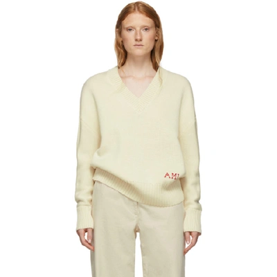 Ami Alexandre Mattiussi Off-white Oversized Logo Sweater In 150 Ecru