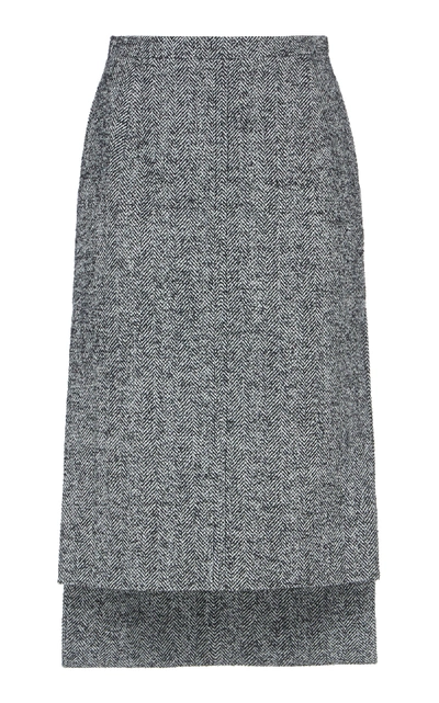 N°21 N Degree21 Side Slit Wool Blend Herringbone High/low Skirt In Grey