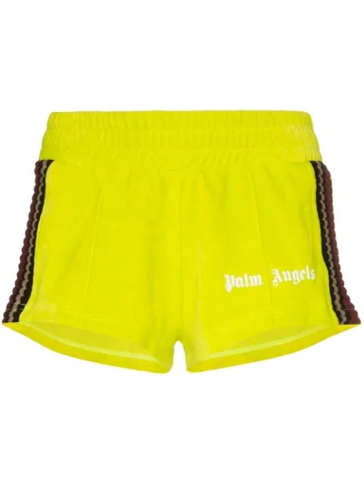 Palm Angels Chenille Track Shorts In Green