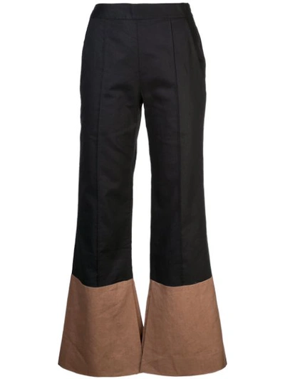 Arias Two-tone Flared Trousers In Black