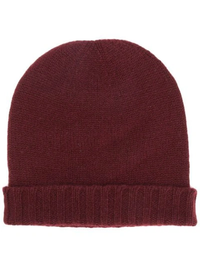 Pringle Of Scotland Ribbed Trim Beanie In Red