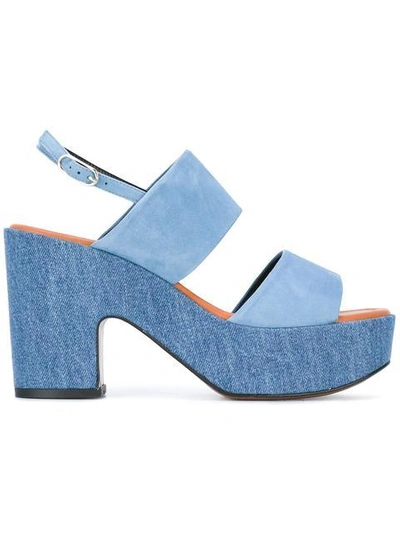 Robert Clergerie 'emple' Denim Platform Suede Slingback Sandals In Blue