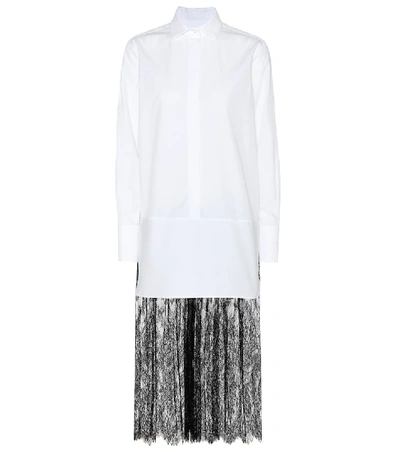 Valentino Lace Hem Cotton Poplin Shirtdress In Bianco-nero