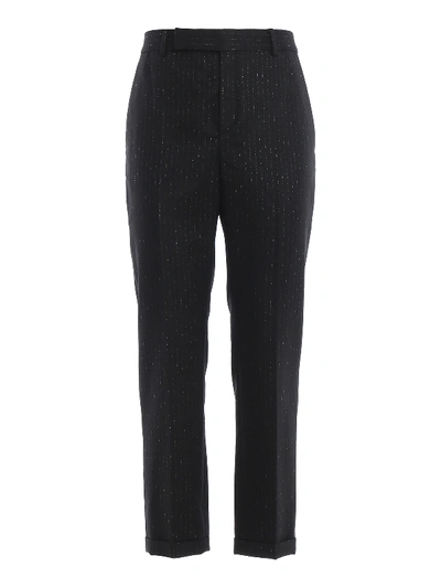 Saint Laurent Lurex Striped Wool Trousers In Black