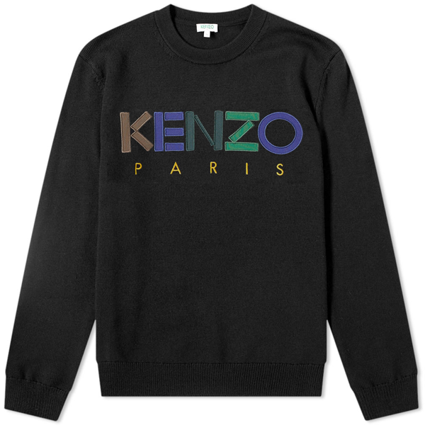 Kenzo Multicolour Logo Embroidered Wool Sweater In Black | ModeSens