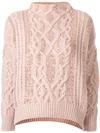 Ermanno Scervino Embellished Cable Knit Wool Turtleneck In Pink