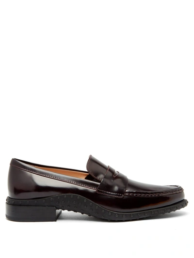 Tod's Gommini Detailed Polished Leather Loafers In Burgundy