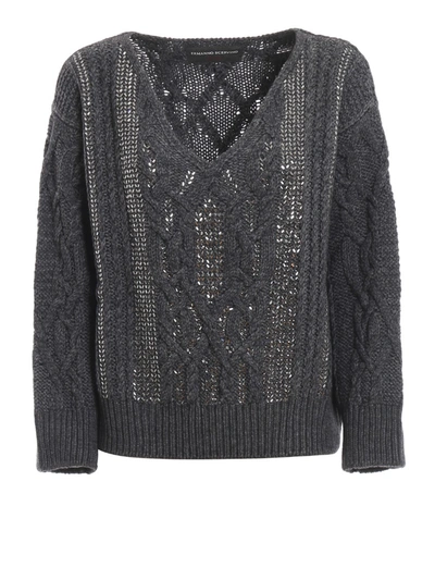 Ermanno Scervino Crystal Cable Knit Wool Sweater In Grey