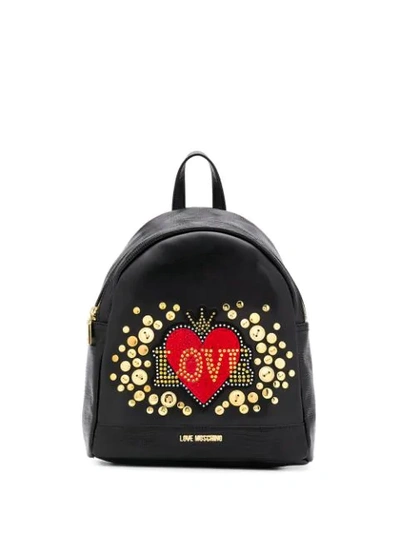 Love Moschino Embellished Faux Leather Black Dome Backpack