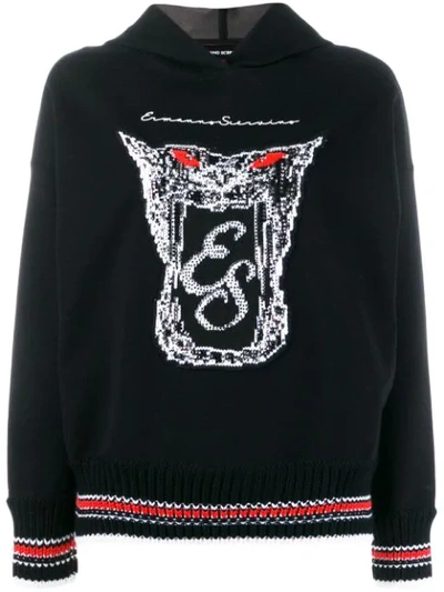 Ermanno Scervino Embellished Intarsia Patch Hoodie In Black