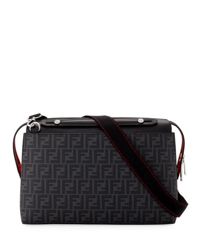 Fendi Men's Ff Logo Briefcase With Leather Trim In Black/red