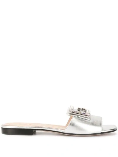 Gucci Leather Madelyn Strass Slides In 8106 Argento