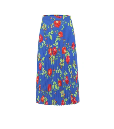 Vetements Floral-print Plissé-crepe Midi Skirt In Blue