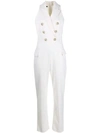 Balmain Button-embellished Wool-blend Jumpsuit In Ivory