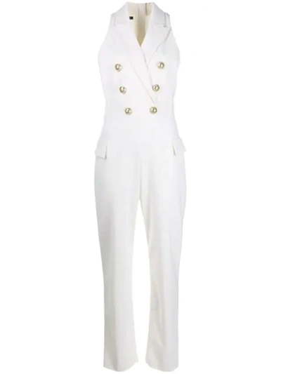 Balmain Button-embellished Wool-blend Jumpsuit In Ivory