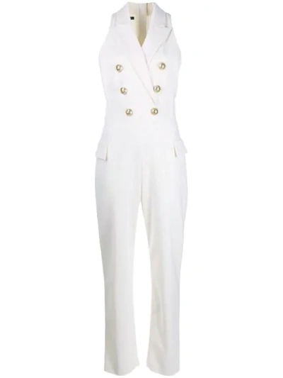 Balmain Button-embellished Wool-blend Jumpsuit In White