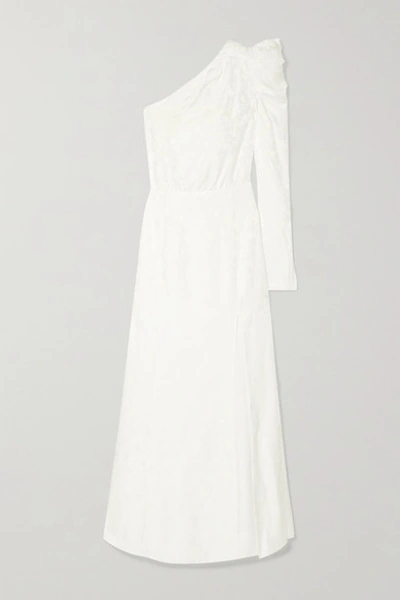 Les Rêveries One-shoulder Ruched Silk-jacquard Gown In Ivory