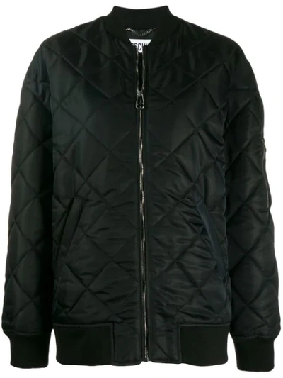 Moschino Oversized Embellished Quilted Shell Bomber Jacket In Black