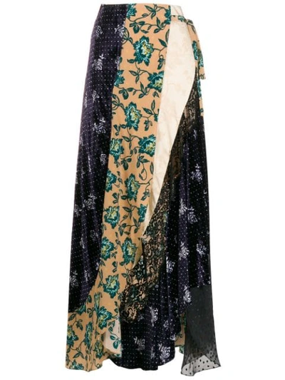 Chloé Asymmetric Paneled Printed Satin-jacquard, Velvet, Tulle And Crepe Skirt In Neutrals
