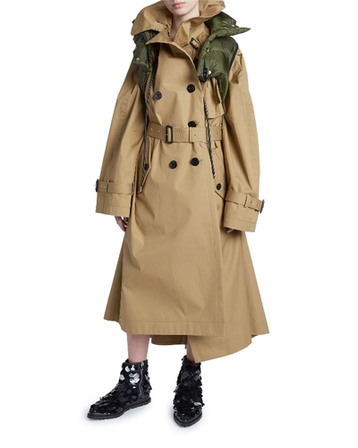 Sacai Oversized Cotton Trench Coat With Detachable Vest In Olive