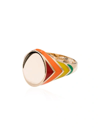 Alison Lou Yellow Gold And Multicoloured Rainbow Stripe Signet Ring