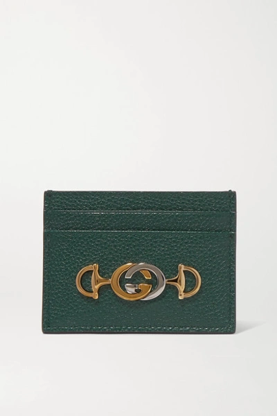 Gucci Zumi Embellished Textured-leather Cardholder In Green