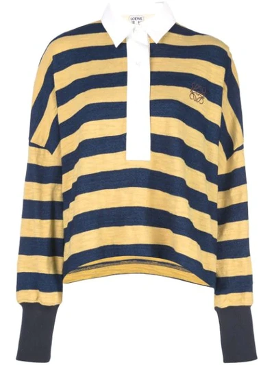 Loewe Striped Cotton-knit Polo Top In Yellow