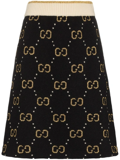 Gucci Gg-jacquard Wool-blend Mini Skirt In Black