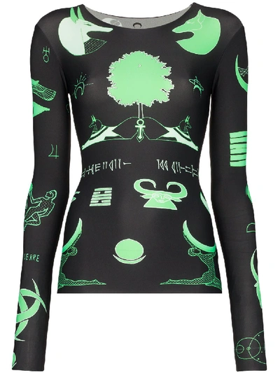 Marine Serre Long-sleeved Shamanic-print Top In Black