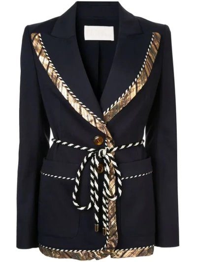 Peter Pilotto Single-breasted Braid-trimmed Tweed Jacket In Blue