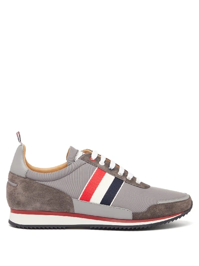 Thom Browne Grosgrain And Suede-trimmed Nylon Sneakers In Gray