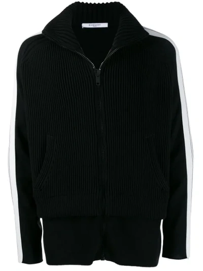 Givenchy Zip Up Nylon Blend Knit Jacket In Black