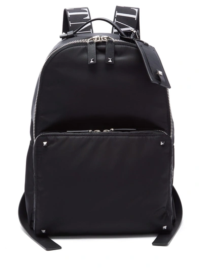 Valentino Garavani Rockstud Leather-trimmed Nylon Backpack In Black