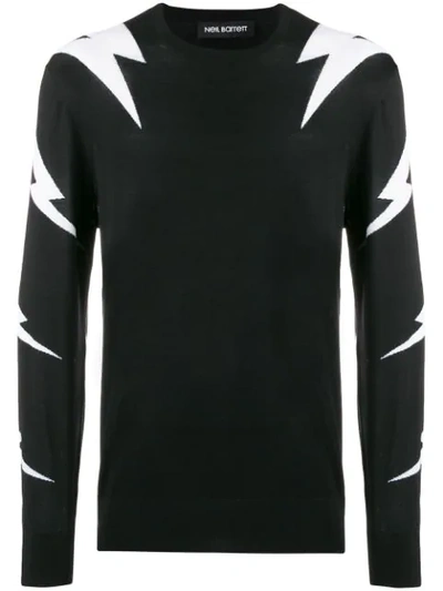 Neil Barrett Lightning Bolt-intarsia Wool-blend Sweater In Black