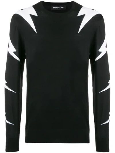 Neil Barrett Lightning Bolt-intarsia Wool-blend Sweater In 042 Black  Off White