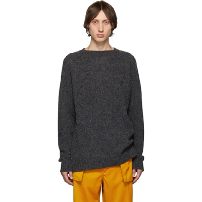 Loewe Logo-embroidered Panelled Wool Sweater In Grey