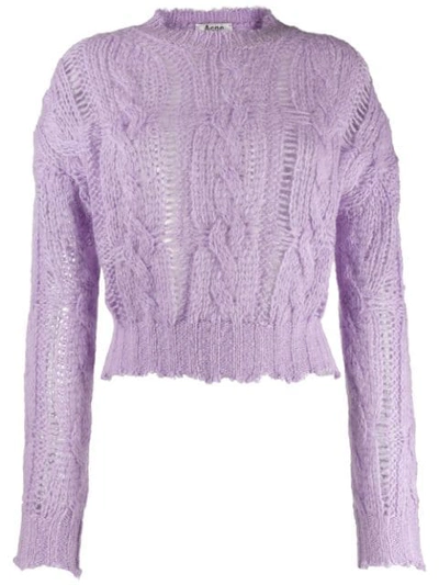 Acne Studios Frayed Cable Knit Sweater Lilac Purple In Violet