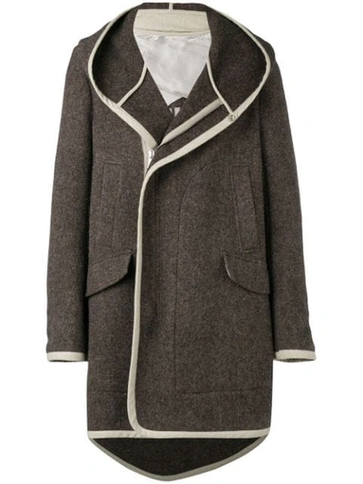 Rick Owens Slab Hooded Wool Coat In Brown