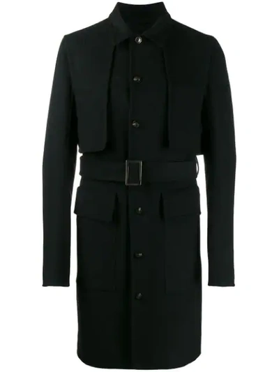 Rick Owens Belted Wool-blend Trench Coat In Black